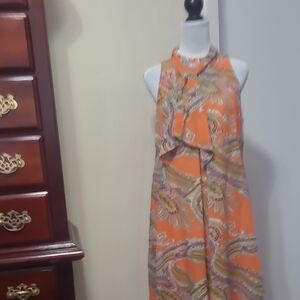 Robbie Bee Orange Paisley Halter  Dress